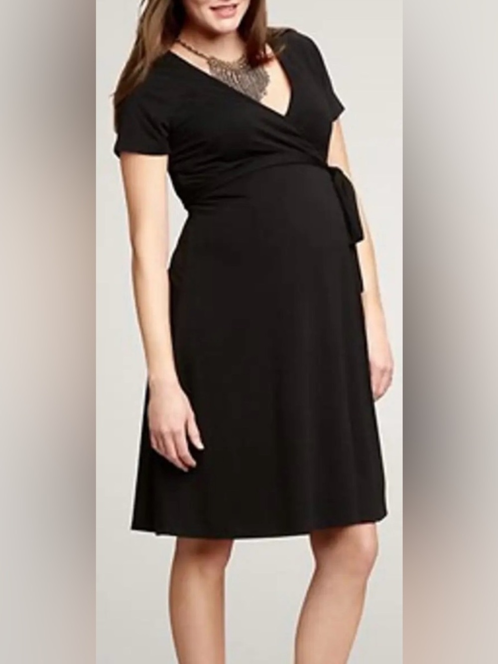 Motherhood Maternity Black Wrap-Style Midi Maternity/Nursing Dress